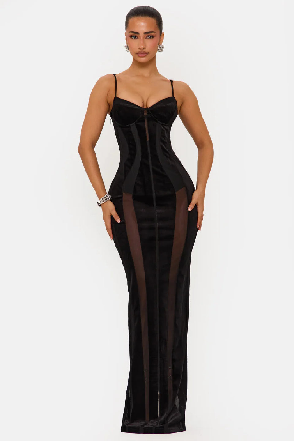 Black Velvet Mesh Corset Gown