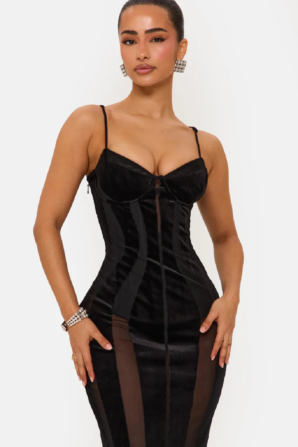 Black Velvet Mesh Corset Gown