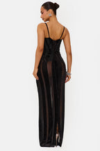 Black Velvet Mesh Corset Gown