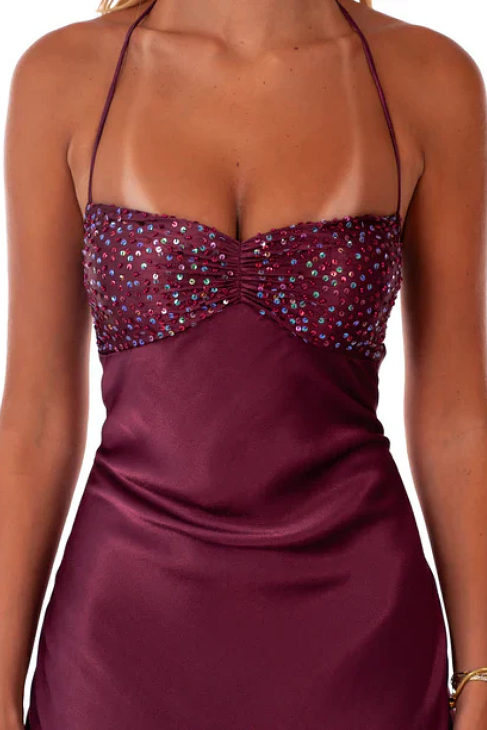 Burgundy Sequin Corset Fishtail Gown