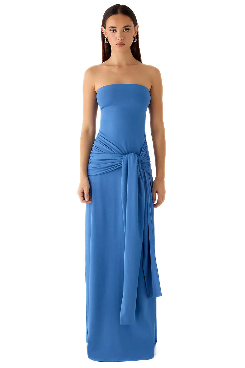 Blue Bandeau Twist Bow Maxi Dress