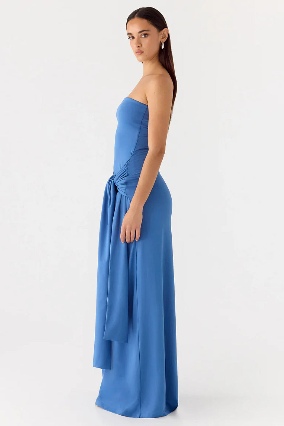 Blue Bandeau Twist Bow Maxi Dress