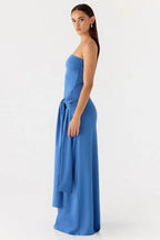 Blue Bandeau Twist Bow Maxi Dress