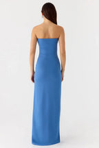 Blue Bandeau Twist Bow Maxi Dress