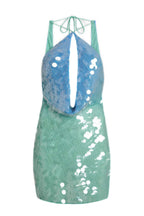 Teal Ombre Sequin Cutout Mini Dress
