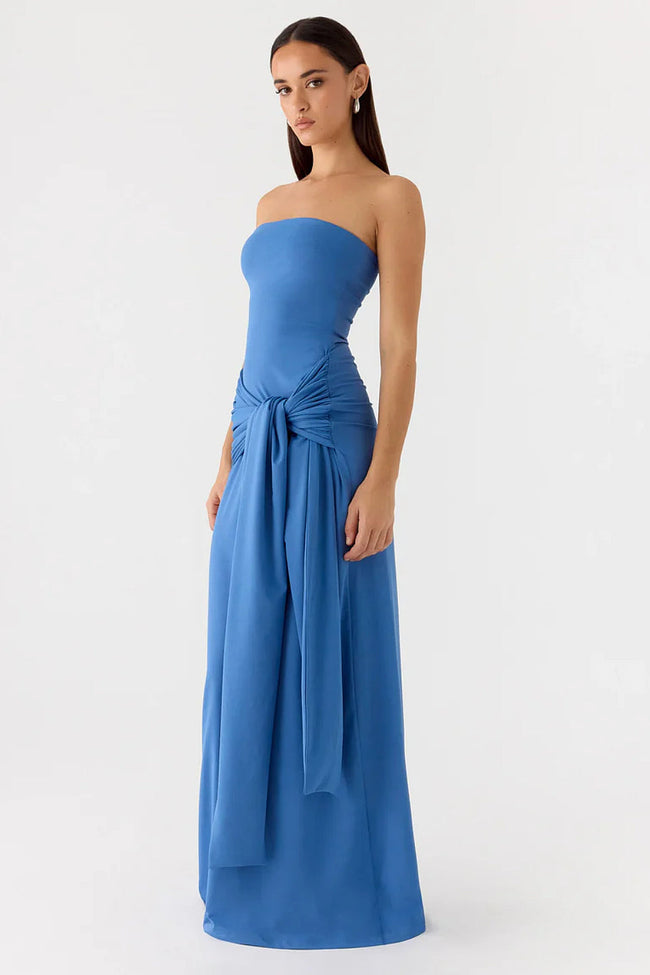 Blue Bandeau Twist Bow Maxi Dress Main Image