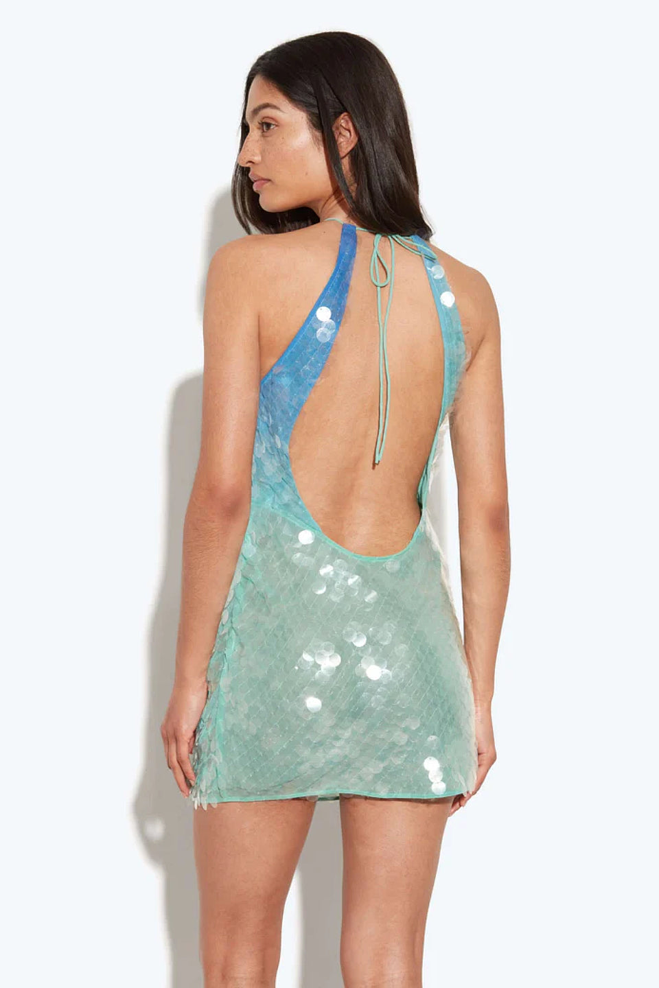 Teal Ombre Sequin Cutout Mini Dress