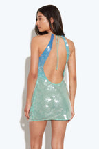 Teal Ombre Sequin Cutout Mini Dress