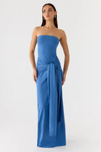 Blue Bandeau Twist Bow Maxi Dress