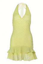 Yellow Halter Stripe Ruffle Mini Dress