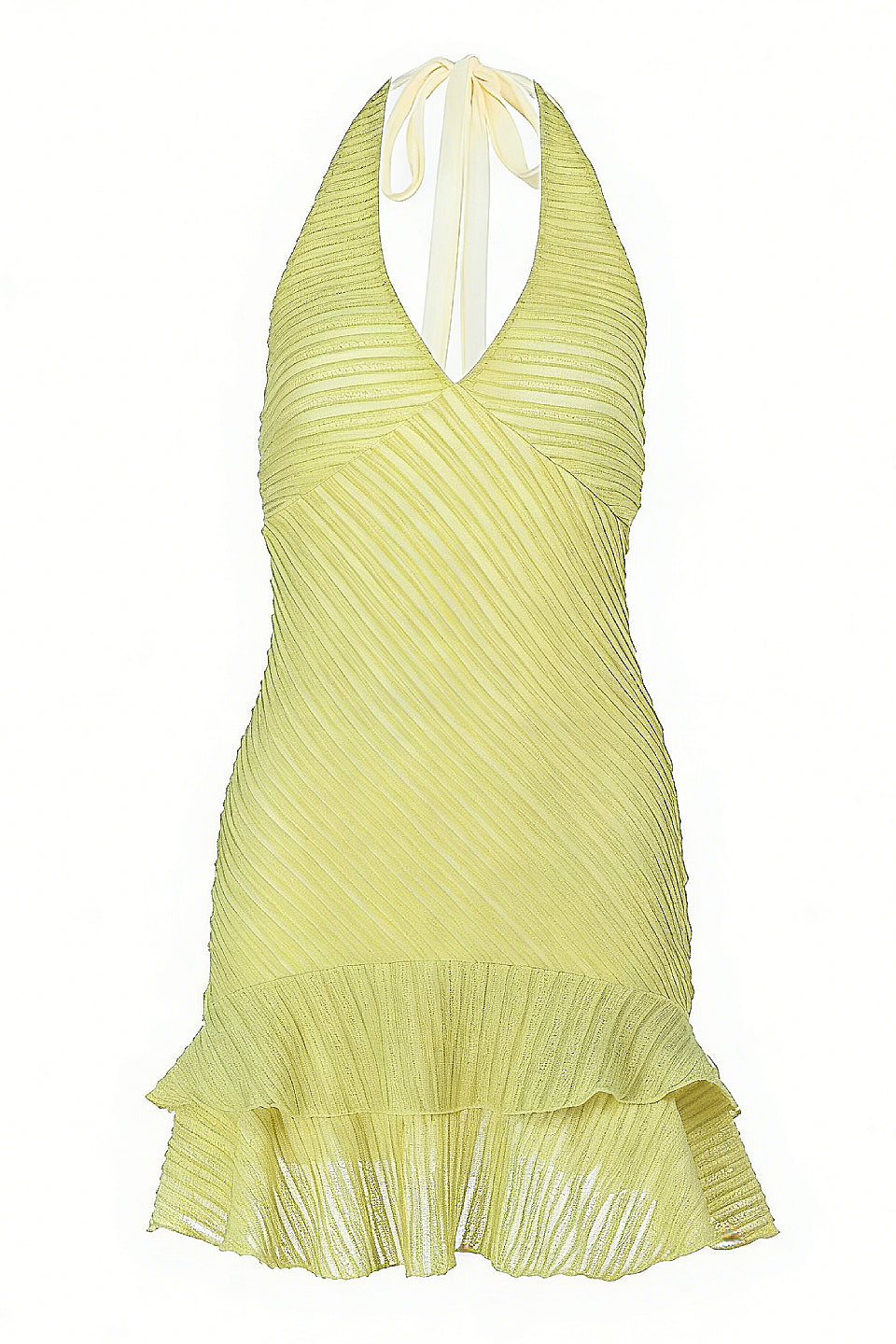 Yellow Halter Stripe Ruffle Mini Dress