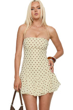 Yellow Dot Halter Ruffle Mini Dress