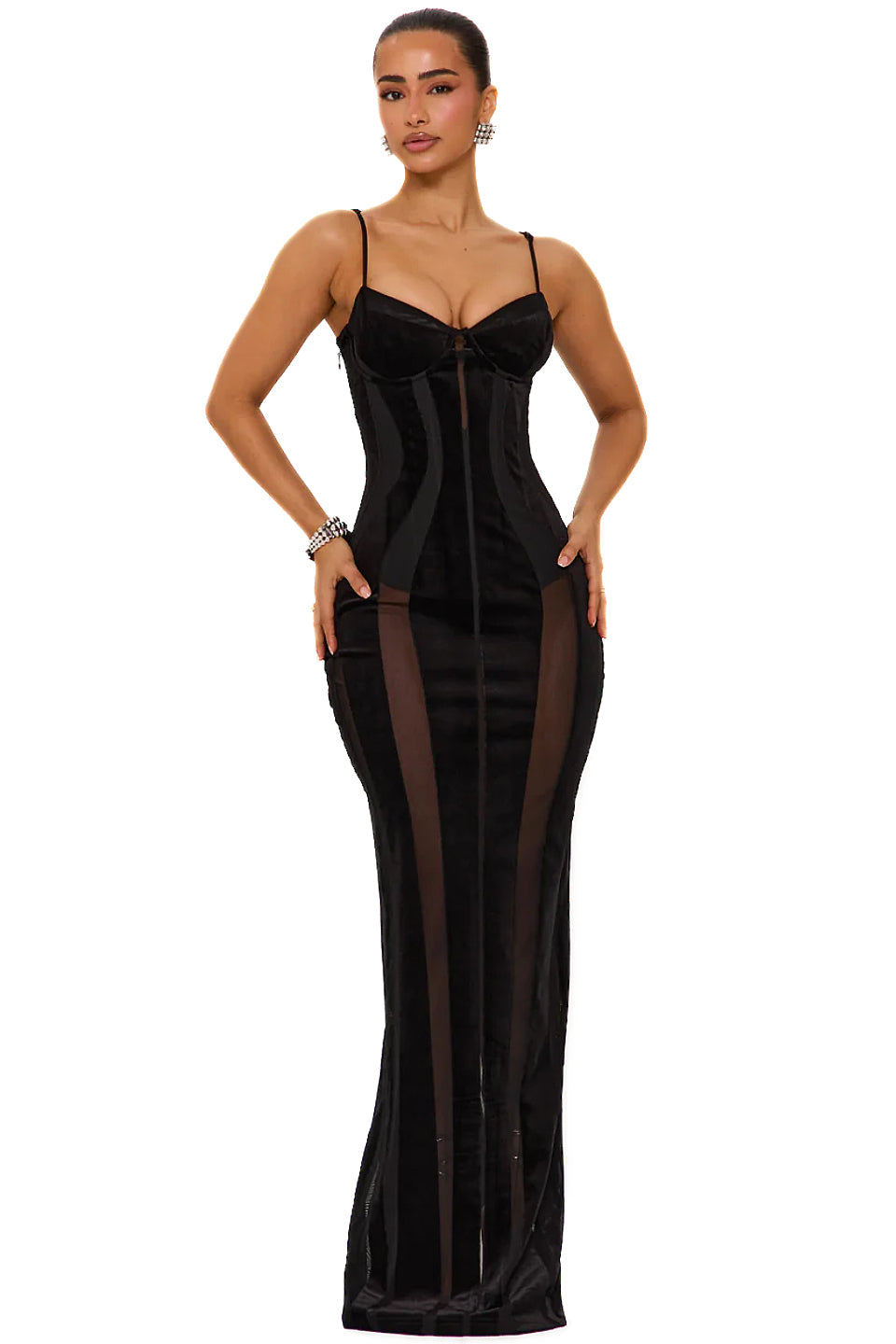 Black Velvet Mesh Corset Gown