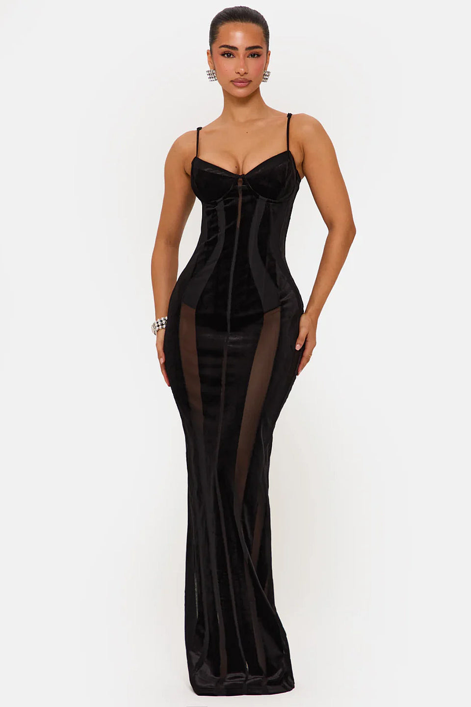 Black Velvet Mesh Corset Gown