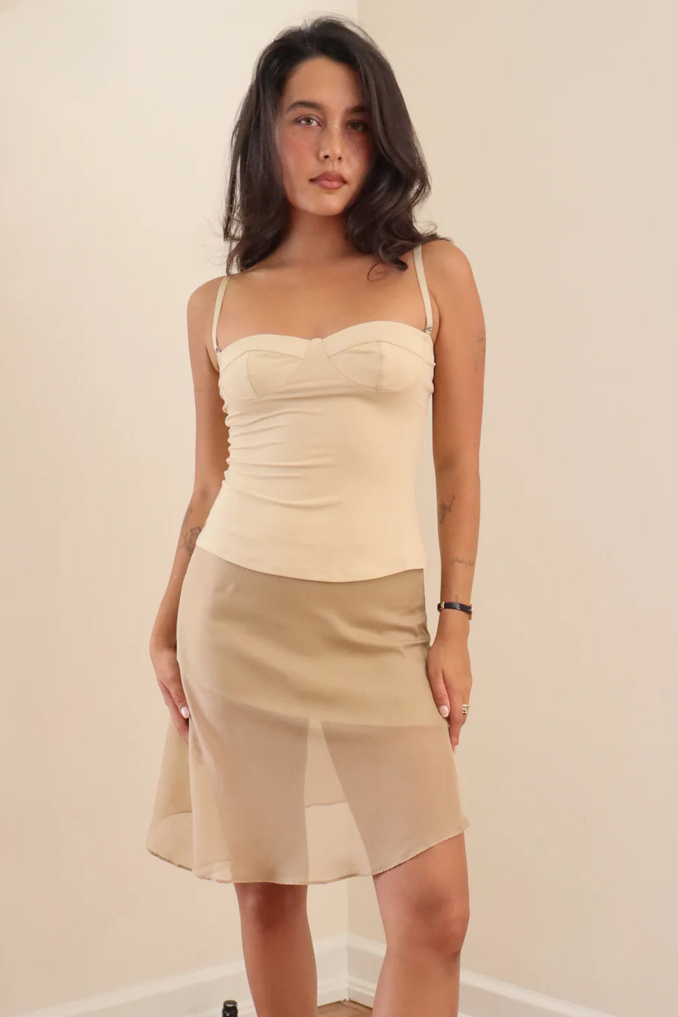 Yellow Corset Ruched Cami Top
