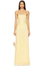Cream Bandeau Pleated Maxi Gown