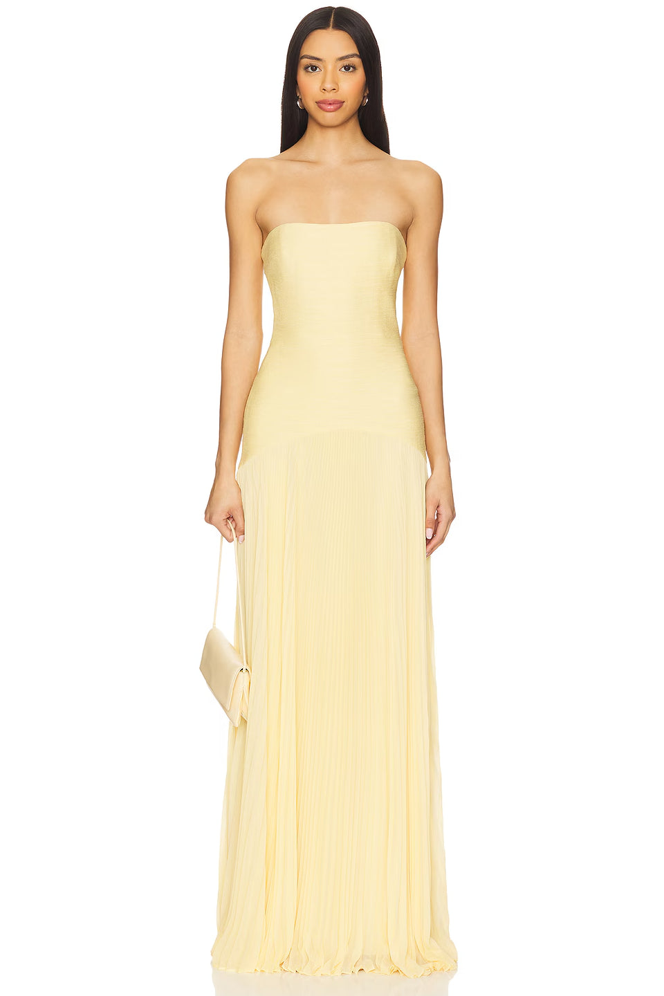 Cream Bandeau Pleated Maxi Gown