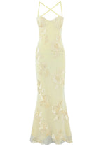 Cream 3D Floral Fishtail Gown