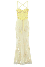 Cream 3D Floral Fishtail Gown