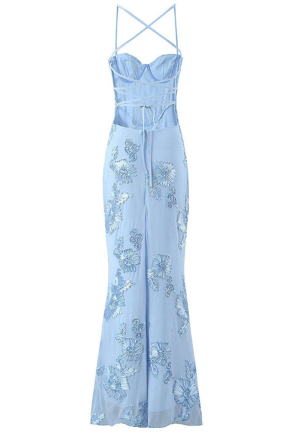 Blue 3D Floral Fishtail Gown