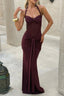 Burgundy Mesh Halter Fishtail Gown