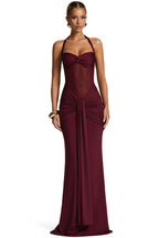 Burgundy Mesh Halter Fishtail Gown