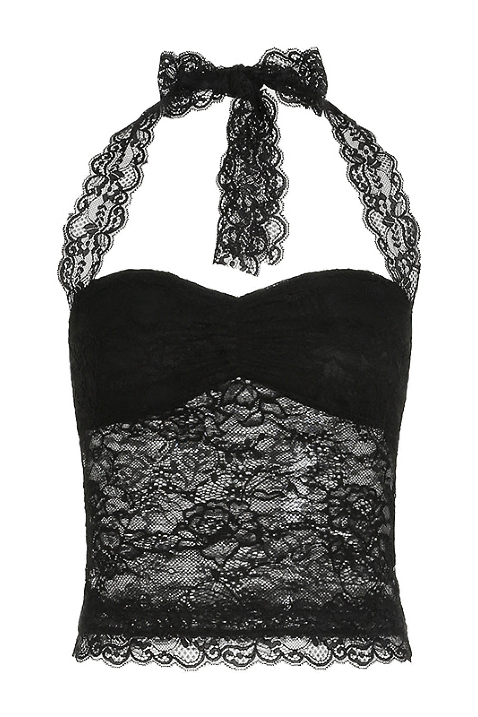 Black Halter Lace Bow Crop Top