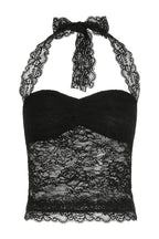 Black Halter Lace Bow Crop Top