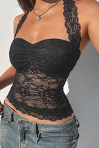 Black Halter Lace Bow Crop Top