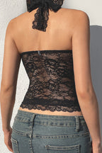 Black Halter Lace Bow Crop Top
