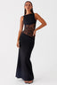 Black Lace Waist Open Back Maxi Dress