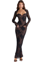 Black Lace Sleeve Bodycon Maxi Dress