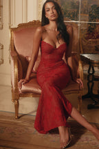 Red Lace Sleeve Bodycon Maxi Dress