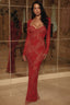 Red Lace Sleeve Bodycon Maxi Dress