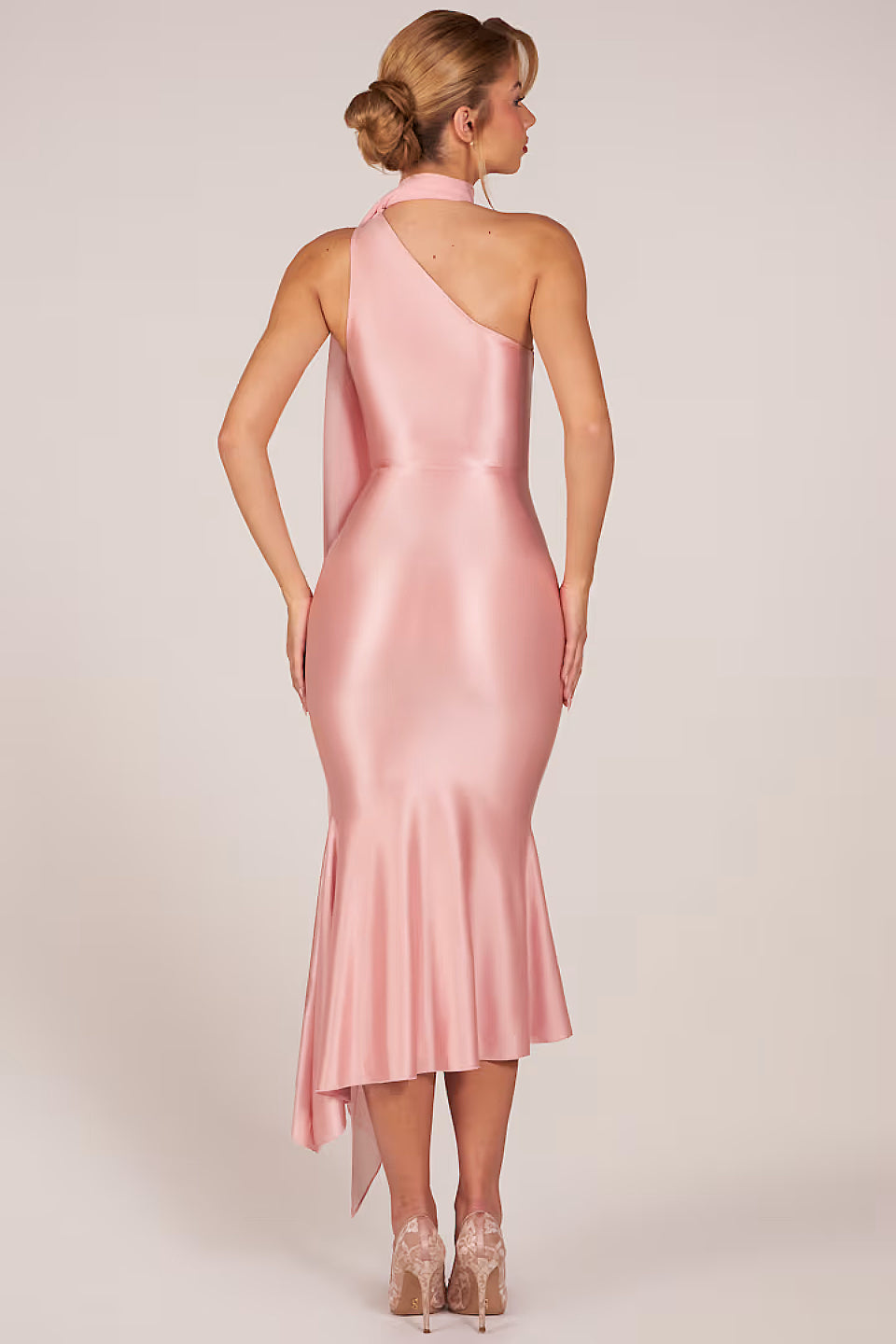 Blush One-Shoulder Mermaid Midi Dress