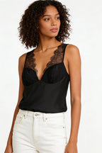 Black Satin Lace Bustier Cami Top