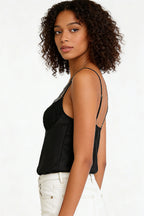 Black Satin Lace Bustier Cami Top