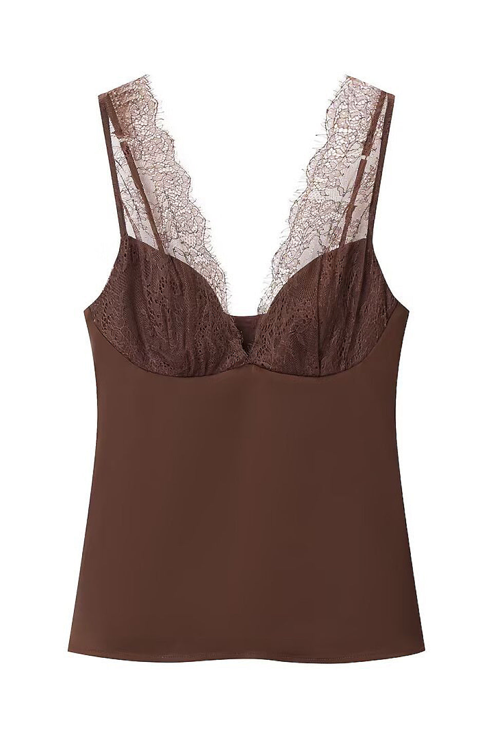 Brown Satin Lace Bustier Cami Top