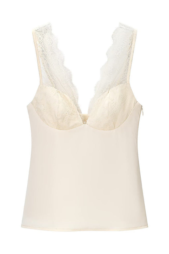 Ivory Satin Lace Bustier Cami Top Hover Image