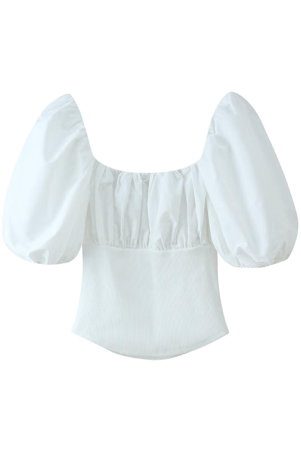 White Puff Sleeve Ruched Crop Top