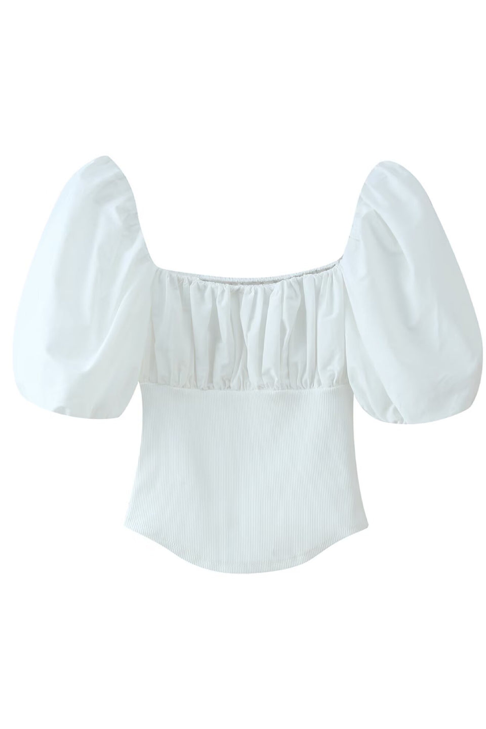 White Puff Sleeve Ruched Crop Top
