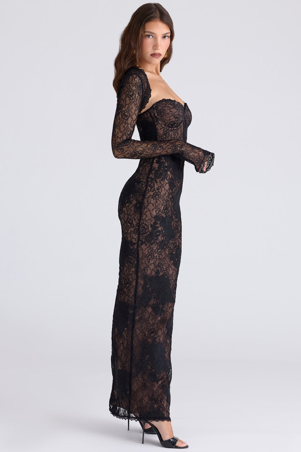 Black Lace Sleeve Bodycon Maxi Dress