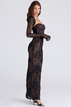 Black Lace Sleeve Bodycon Maxi Dress