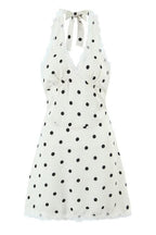 Cream Dot Halter Lace Bow Mini Dress