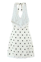Cream Dot Halter Lace Bow Mini Dress