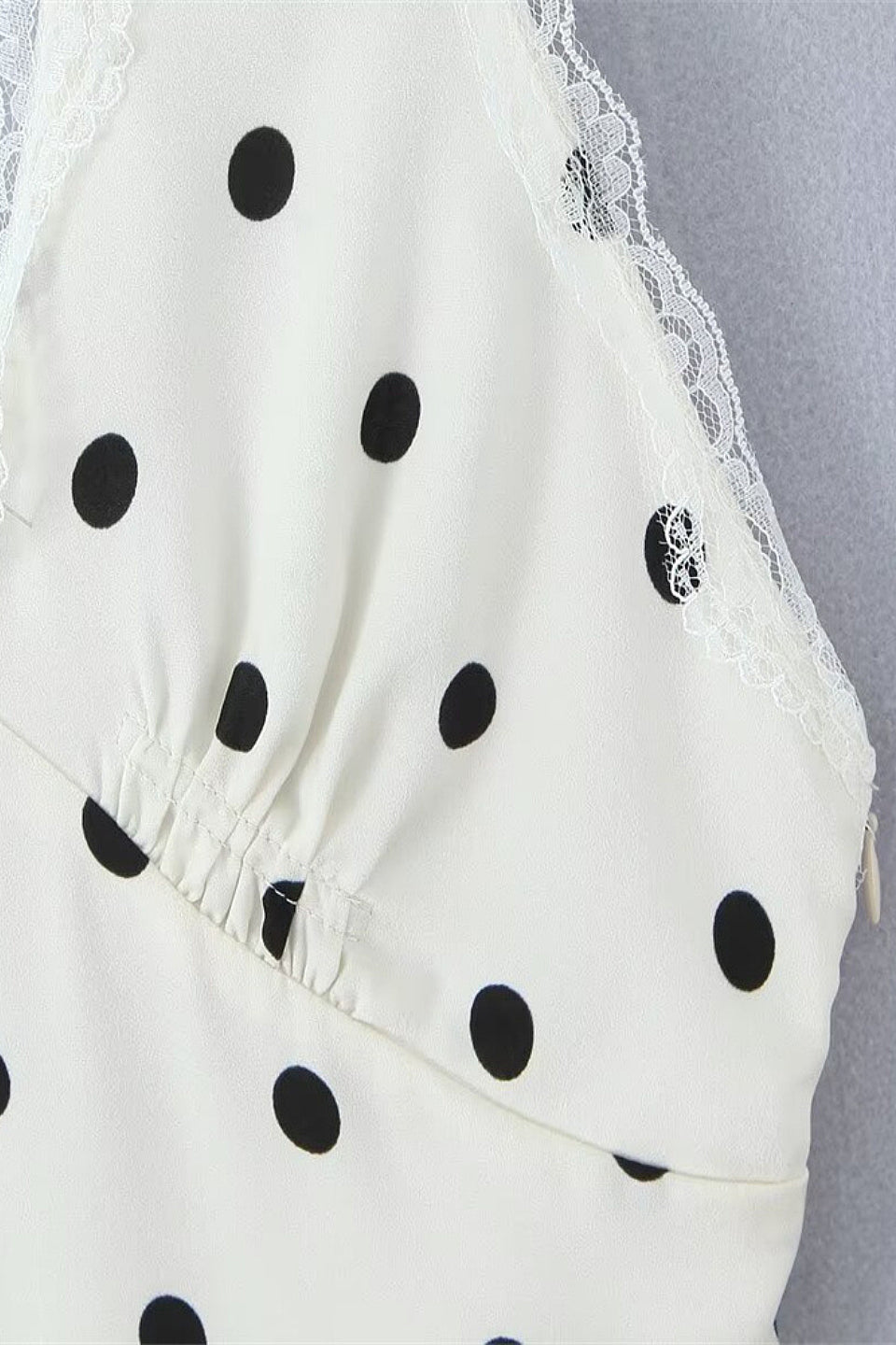 Cream Dot Halter Lace Bow Mini Dress