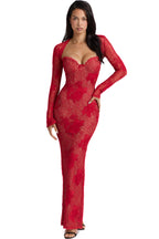 Red Lace Sleeve Bodycon Maxi Dress