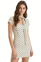 Cream Dot Square Neck Tie Mini Dress
