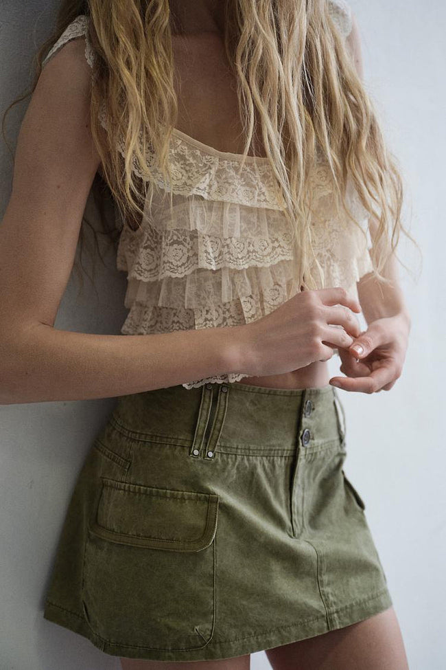 Cream Lace Ruffle Tiered Crop Top Main Image