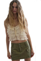 Cream Lace Ruffle Tiered Crop Top